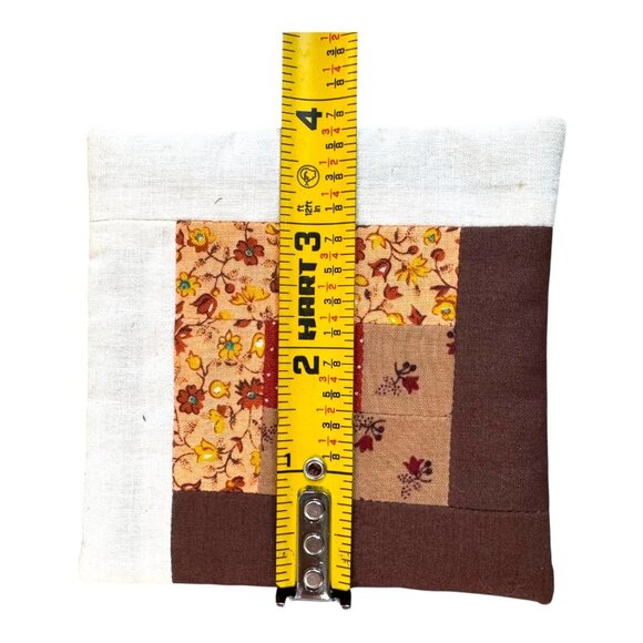 Lot 4 Handcrafted Quilted Fabric Coasters Brown Floral Patchwork Vtg Boho Chic - Picture 3 of 4